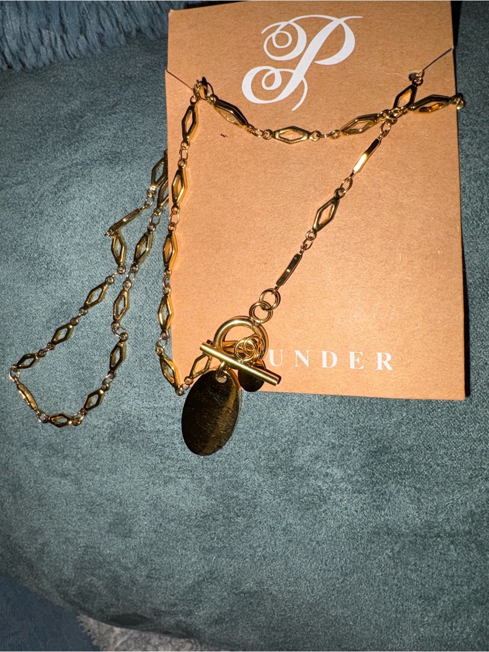 Plunder Gold Toggle Pendant Necklace with Oval Disc
